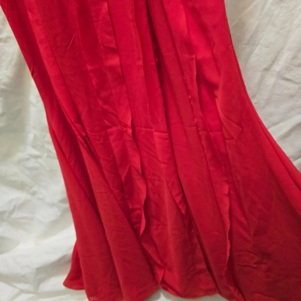 NWT OH POLLY Scarlet Red Ruffle High Slit Corset Maxi Dress‎ US 4